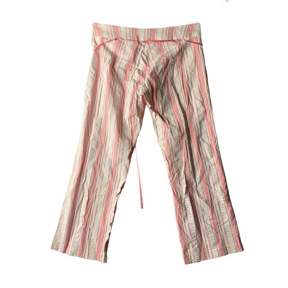 Trixxi Womens Size 7 Pink Capri Cropped Pants Striped Seersucker Crinkle Gauzy - Picture 2 of 4